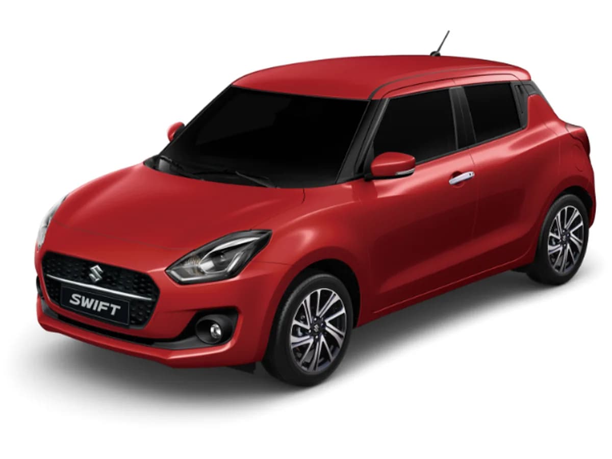 A red Suzuki Swift, rentable from a local host in Karachi