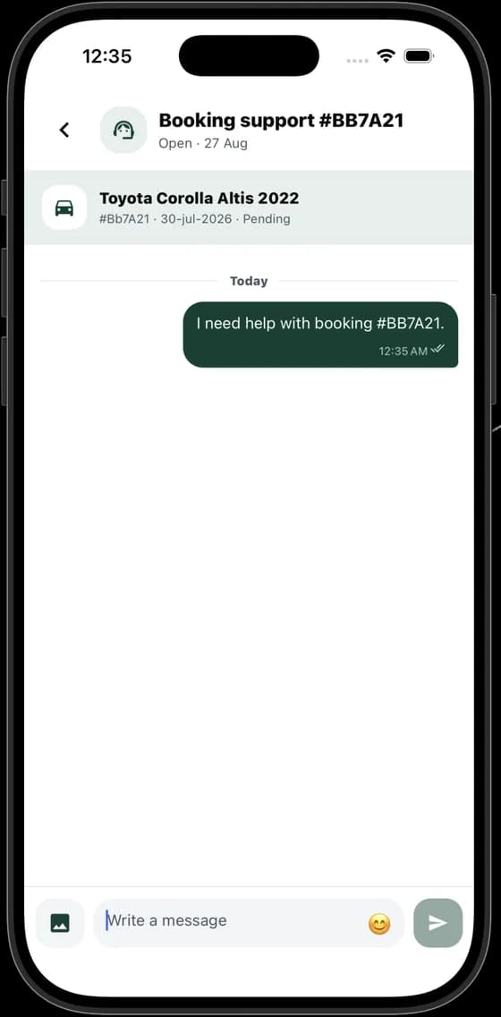 VVAHID app chat screen with booking support